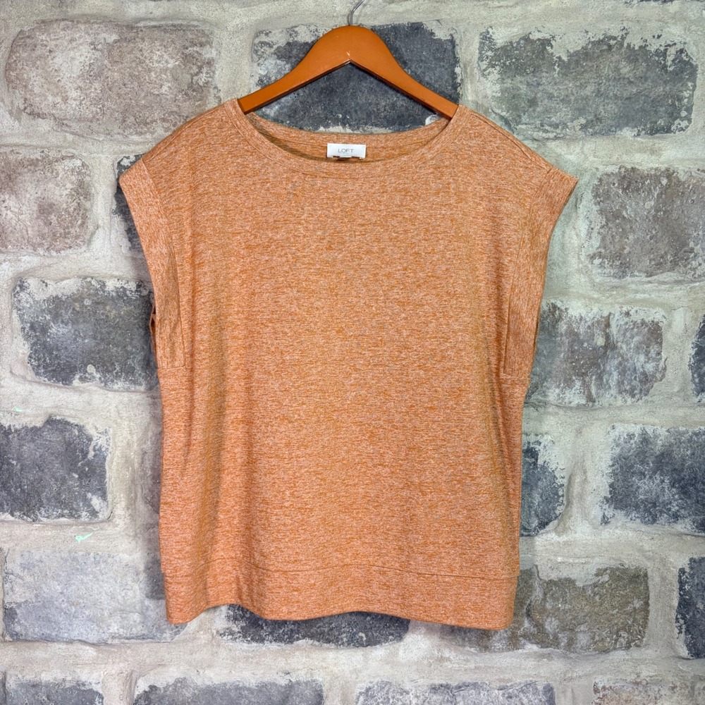 Loft Outlet Orange Heather Cap Sleeve Crew Neck Knit Top Large Boxy Lagenlook